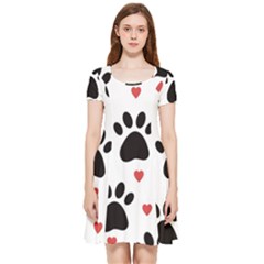 Dog Paw Vector Seamless Pattern With Hearts Inside Out Cap Sleeve Dress by Perong