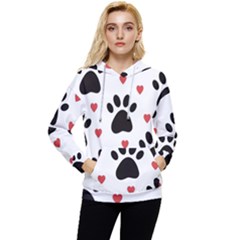 Dog Paw Vector Seamless Pattern With Hearts Women s Lightweight Drawstring Hoodie by Perong