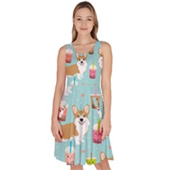 Corgi Boba Tea Bubble Tea Kawaii Food Welsh Corgis Dog Pattern Knee Length Skater Dress With Pockets by Perong