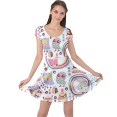 Cute Owl Bird Animal Pattern Cap Sleeve Dress by Perong