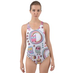 Cute Owl Bird Animal Pattern Cut-out Back One Piece Swimsuit by Perong