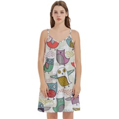 Owl Animal Bird Pattern Mini Camis Dress With Pockets by Perong