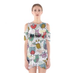 Owl Animal Bird Pattern Shoulder Cutout One Piece Dress by Perong