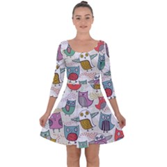 Owl Animal Bird Pattern Quarter Sleeve Skater Dress by Perong