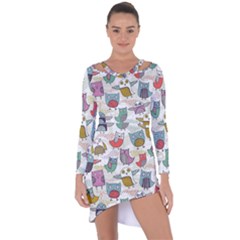 Owl Animal Bird Pattern Asymmetric Cut-out Shift Dress by Perong