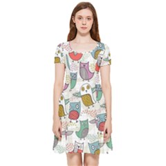 Owl Animal Bird Pattern Inside Out Cap Sleeve Dress by Perong