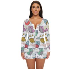 Owl Animal Bird Pattern Long Sleeve Boyleg Swimsuit by Perong