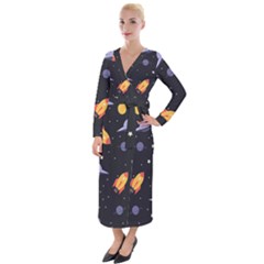 Cosmos Rocket Spaceship Ufo Velvet Maxi Wrap Dress by Salmanaz77