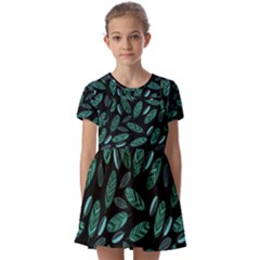 Leaves Pattern Abstract Blade Kids  Short Sleeve Pinafore Style Dress by Salmanaz77