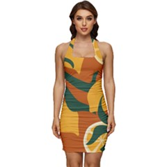 Lemon Citrus Fruit Summer Painting Drawing Sleeveless Wide Square Neckline Ruched Bodycon Dress by Grandong