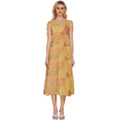 Leaves Patterns Colorful Leaf Pattern V-neck Drawstring Shoulder Sleeveless Maxi Dress by Cemarart