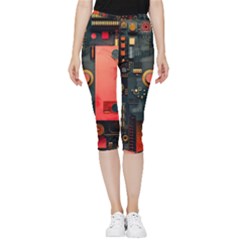 Tech Technology Pattern Inside Out Lightweight Velour Capri Leggings  by Salmanaz77