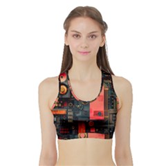 Tech Technology Pattern Sports Bra With Border by Salmanaz77