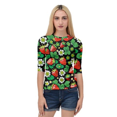 Strawberries Pattern Quarter Sleeve Raglan T-shirt by Salmanaz77