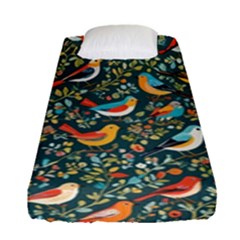 Birds Pattern Flowers Whimsical Fitted Sheet (single Size) by Salmanaz77