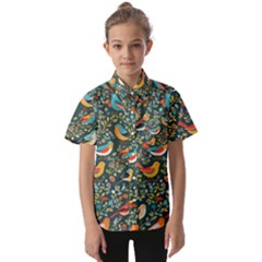 Birds Pattern Flowers Whimsical Kids  Short Sleeve Shirt by Salmanaz77