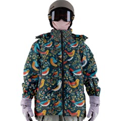 Birds Pattern Flowers Whimsical Women s Zip Ski And Snowboard Waterproof Breathable Jacket by Salmanaz77