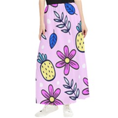 Flowers Petals Pineapples Fruit Maxi Chiffon Skirt by Paksenen