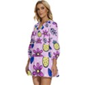 Flowers Petals Pineapples Fruit V-Neck Placket Mini Dress View2