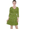 Kiwi Fruit Pattern Green Background Quarter Sleeve Ruffle Waist Dress View1