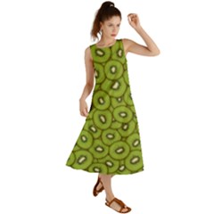 Kiwi Fruit Pattern Green Background Summer Maxi Dress by Paksenen