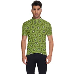 Kiwi Fruit Pattern Green Background Men s Short Sleeve Cycling Jersey by Paksenen