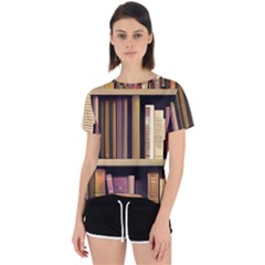 Books Bookshelves Office Fantasy Background Artwork Book Cover Apothecary Book Nook Literature Libra Open Back Sport T-shirt by Posterlux