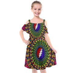 Grateful Dead Bear Pattern Kids  Cut Out Shoulders Chiffon Dress by Maspions