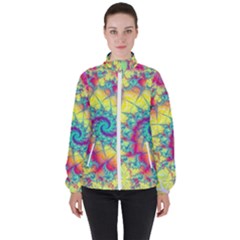 Fractal Spiral Abstract Background Vortex Yellow Women s High Neck Windbreaker by Ket1n9