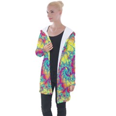 Fractal Spiral Abstract Background Vortex Yellow Longline Hooded Cardigan by Ket1n9