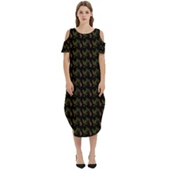 Fern Pattern 2 Black Cold Shoulder Loose Fit Dress With Pockets by snowwhitegirl