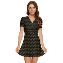 Fern Pattern 2 Black V-neck High Waist Chiffon Mini Dress by snowwhitegirl