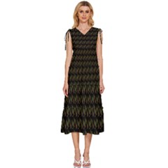 Fern Pattern 2 Black V-neck Drawstring Shoulder Sleeveless Maxi Dress by snowwhitegirl