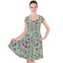 Swirls Foliage Leaves Green Cap Sleeve Midi Dress With Pockets View1