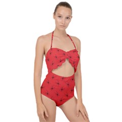 Spiders Pattern Seamless Arachnids Scallop Top Cut Out Swimsuit by Maspions