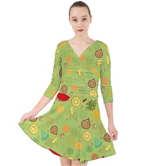 Art Fruits Pattern Quarter Sleeve Front Wrap Dress by Maspions