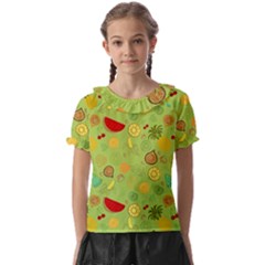 Art Fruits Pattern Kids  Frill Chiffon Blouse by Maspions