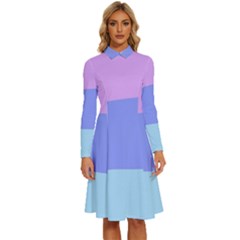 Pastel Colour, Blue, Lilac, Orange, Pastel, Pink, Romance Long Sleeve Shirt Collar A-line Dress by kyorashop23