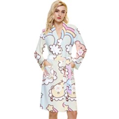 Usheen Carebears, Bears, Cat, Colorful, Cute, Pastel, Pattern Long Sleeve Velvet Robe by kyorashop23