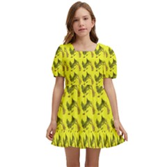 Fern Pattern 2 Yellow Kids  Short Sleeve Dolly Dress by snowwhitegirl