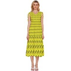 Fern Pattern 2 Yellow V-neck Drawstring Shoulder Sleeveless Maxi Dress by snowwhitegirl