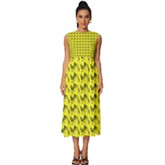 Fern Pattern 2 Yellow Sleeveless Round Neck Midi Dress by snowwhitegirl