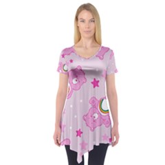 Cheer Bear Pink, Care, Care Bears, Cartoon Short Sleeve Tunic  by kyorashop23