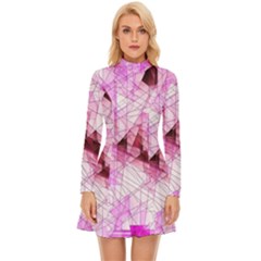 Pink Abstract Lineart Long Sleeve Velour Longline Dress by Maspions