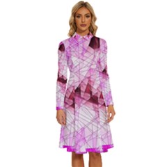 Pink Abstract Lineart Long Sleeve Shirt Collar A-line Dress by Maspions