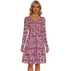 Whimsy Chickens Pattern Long Sleeve Dress With Pocket by dflcprintsclothing