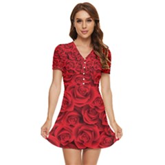 Red Roses , Red Buds, Red Roses V-neck High Waist Chiffon Mini Dress by kyorashop23