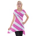 White Pink Stripes, Pattern Short Sleeve Side Drop Tunic View1