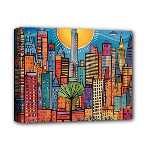 City New York Nyc Skyscraper Skyline Downtown Night Business Urban Travel Landmark Building Architec Deluxe Canvas 14  X 11  (stretched) by Posterlux