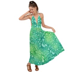 Retro Flower Pattern Design Batik Backless Maxi Beach Dress by Posterlux